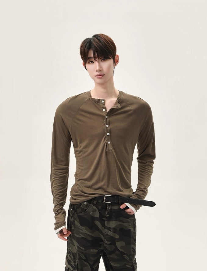 Korean style lazy multi breasted v-neck long sleeve shirt