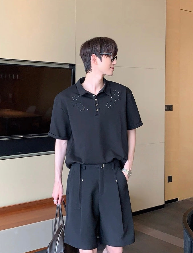 Studded elegance with subtle embroidery polo shirt