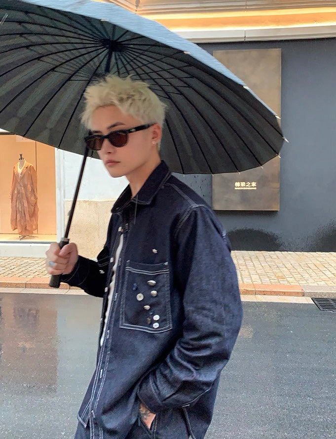 Korean street deconstructed button denim jacket