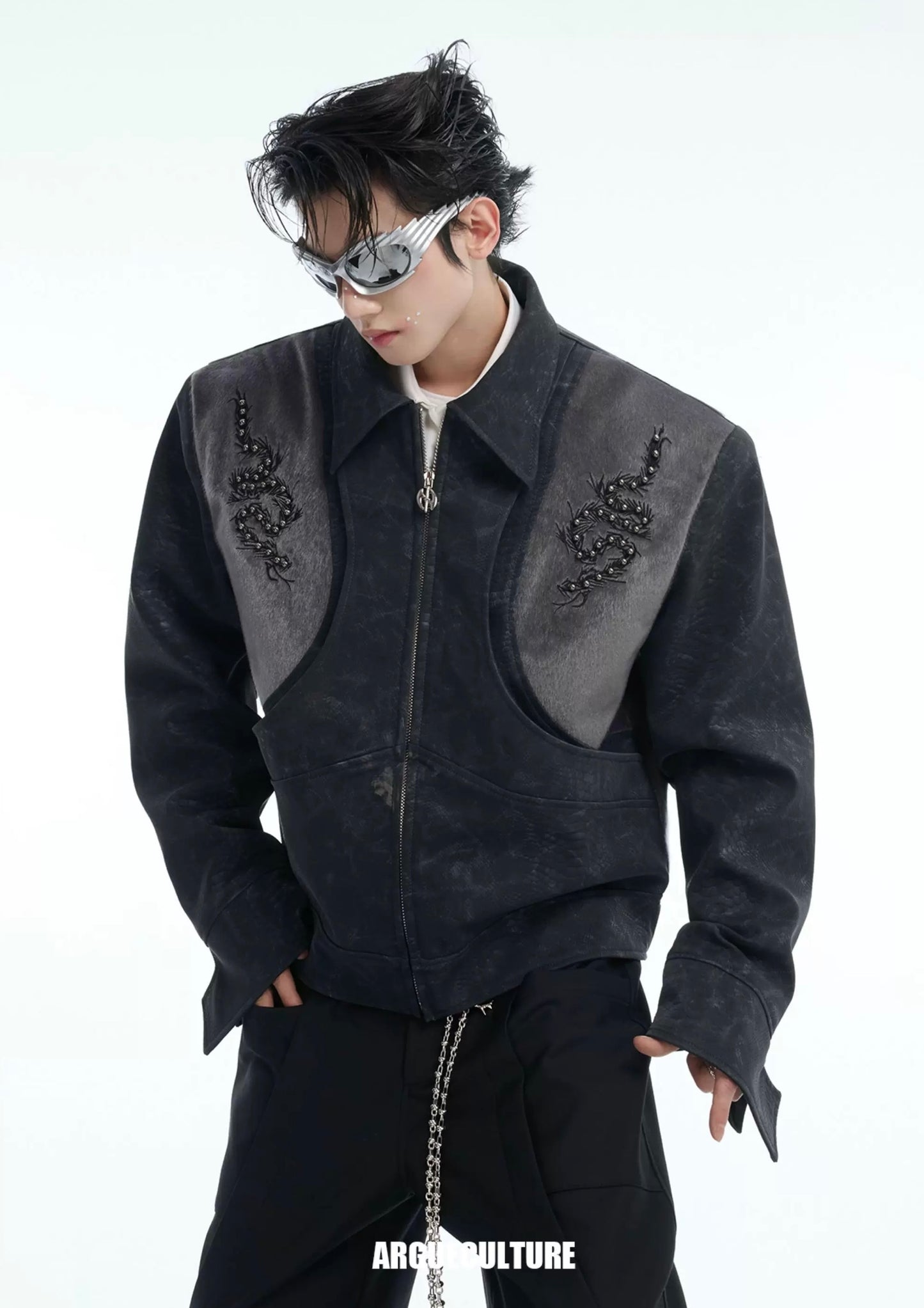 Snake eyes spine pu leather jacket