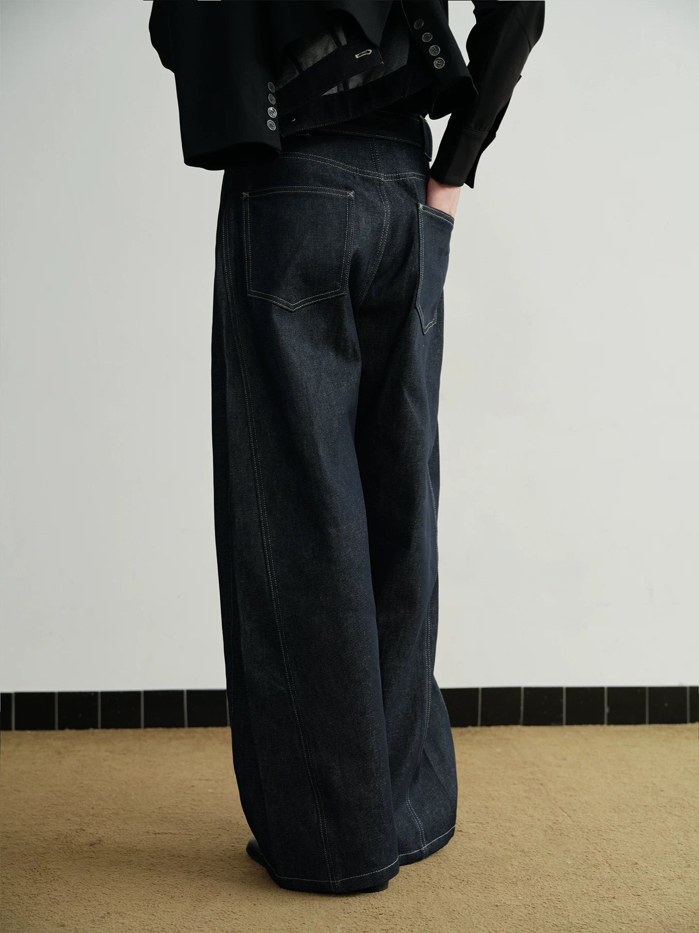 Silent shadows geometry refined denim pants