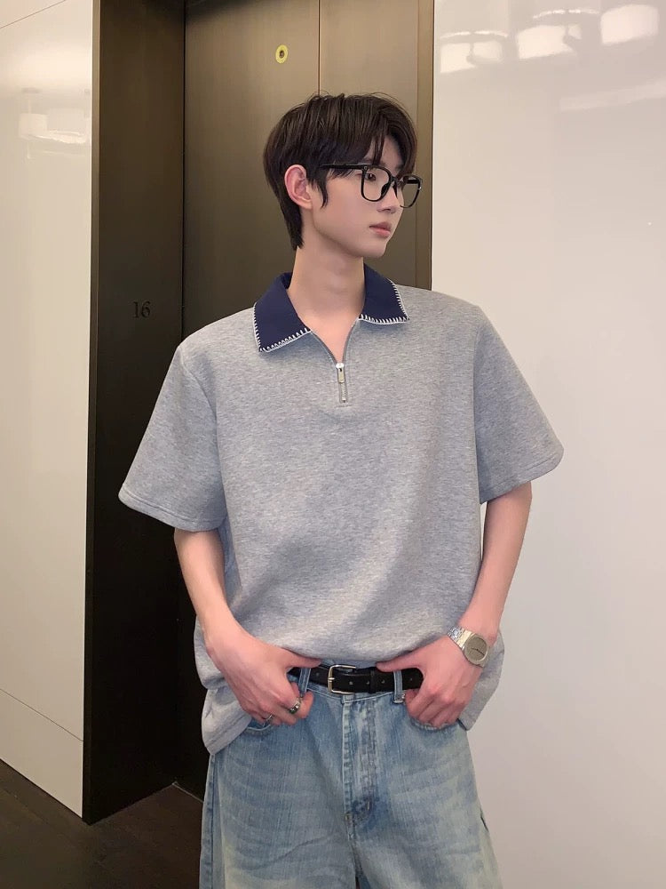 Modern korean street half-zip polo shirt