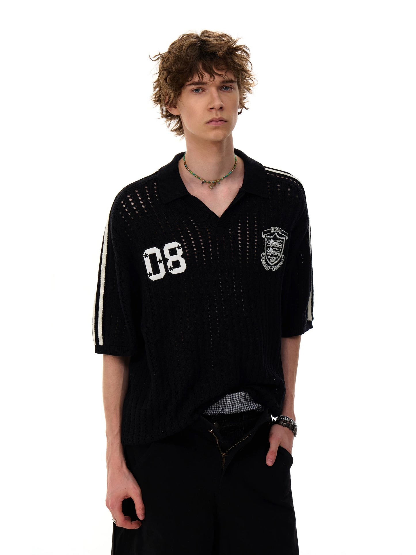 Mesh knitted sports uniform style polo shirt