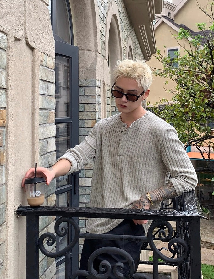 New fall minimalist collarless long sleeve t-shirt