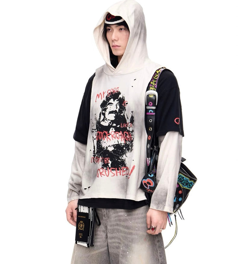 Defy fake two piece sewn long sleeve hoodie