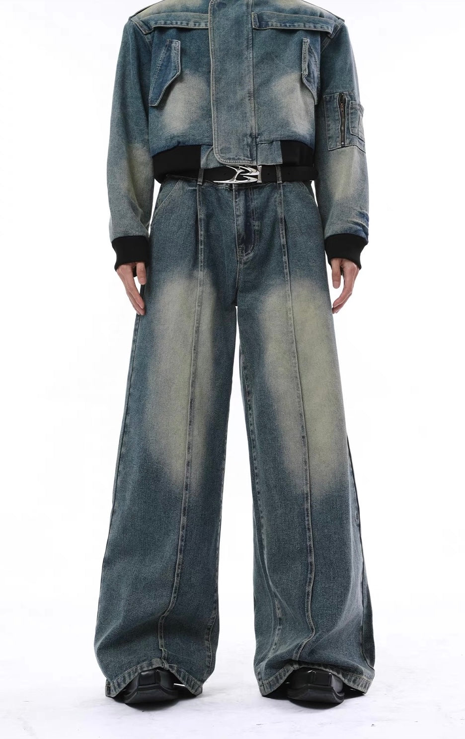 Stitched denim setup pants