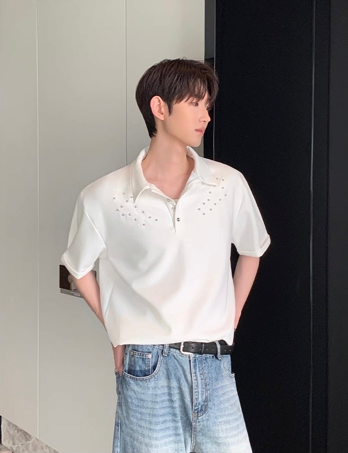 Studded elegance with subtle embroidery polo shirt