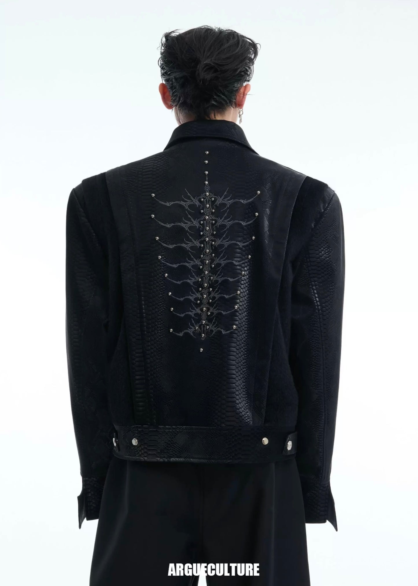 Snake eyes spine pu leather jacket