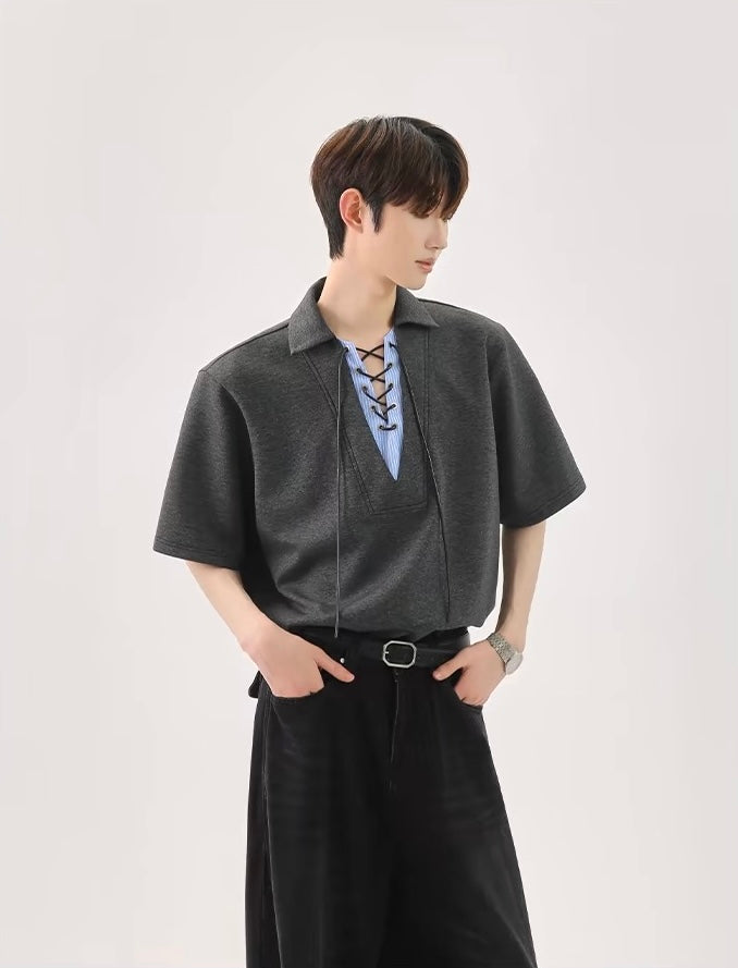 Niche strap fake two piece polo t-shirt