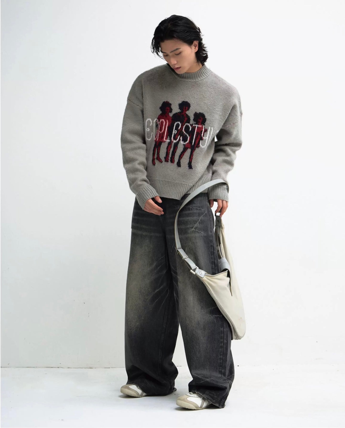 Winter lazy style print knit sweater