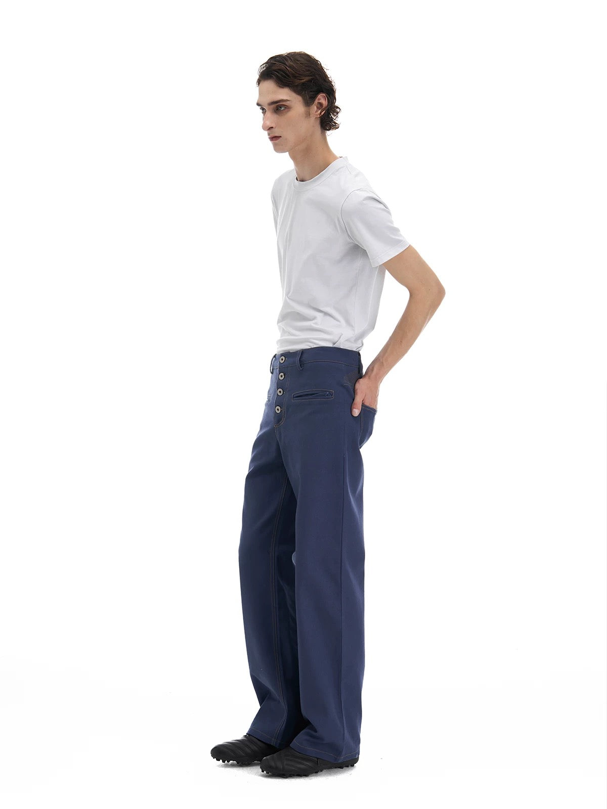 Cylinder polished embroidered artisan blue casual pants