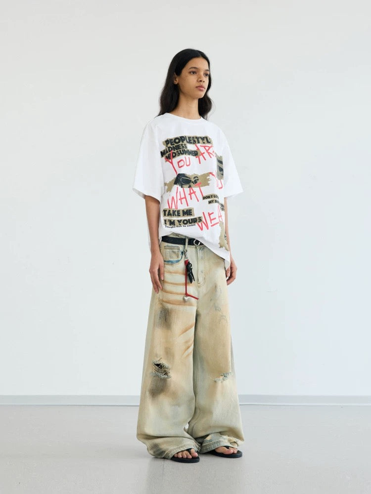 Creative original graffiti printed letters t-shirt
