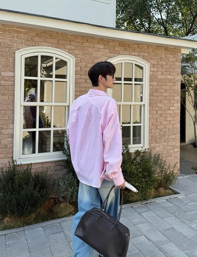 Celestial logo embroidered striped shirt