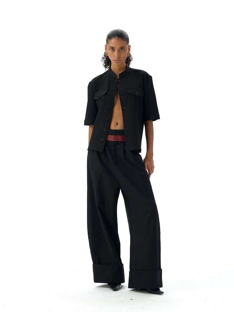 Italian black red eye hunting suit mid-sleeve shirt