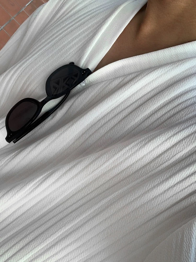 Luxury resort pleated set up short sleeve cardigan
