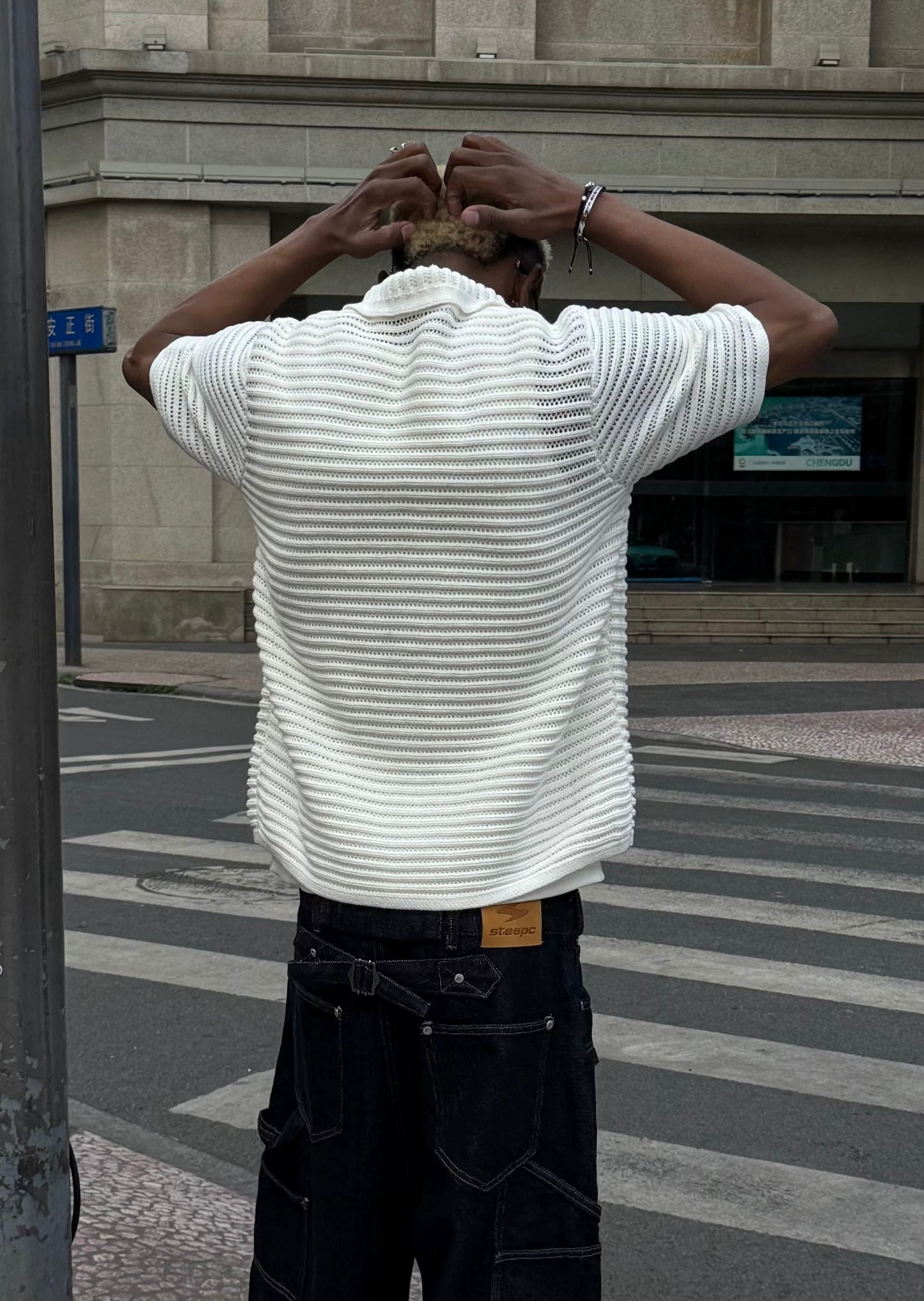 Beach laurel wave knitted short sleeve shirt
