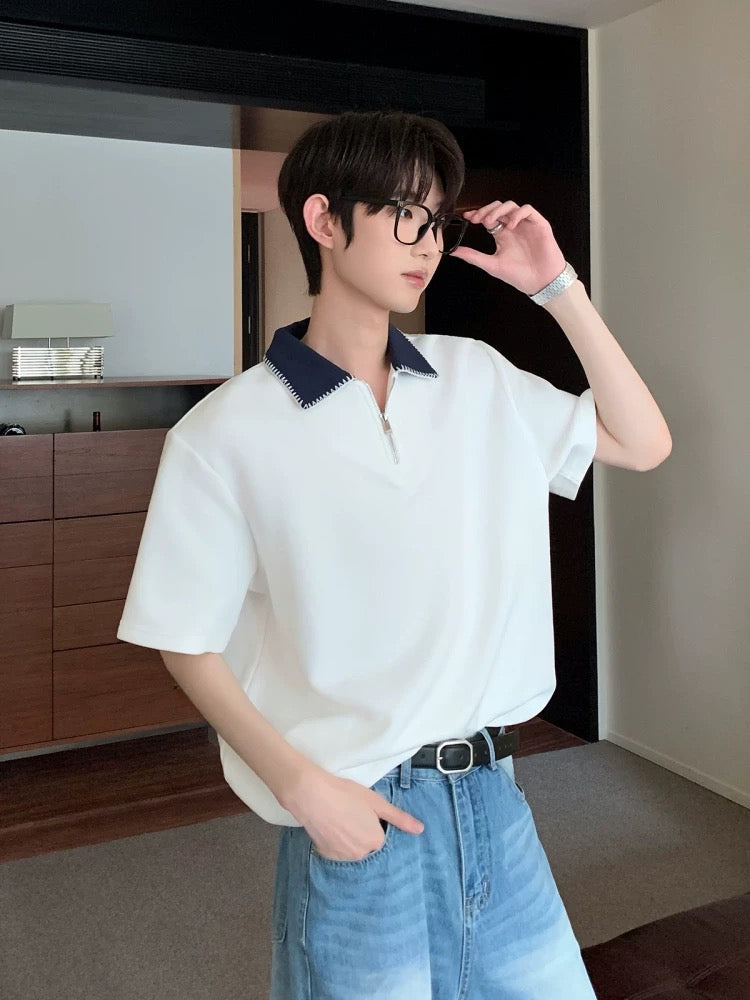 Modern korean street half-zip polo shirt