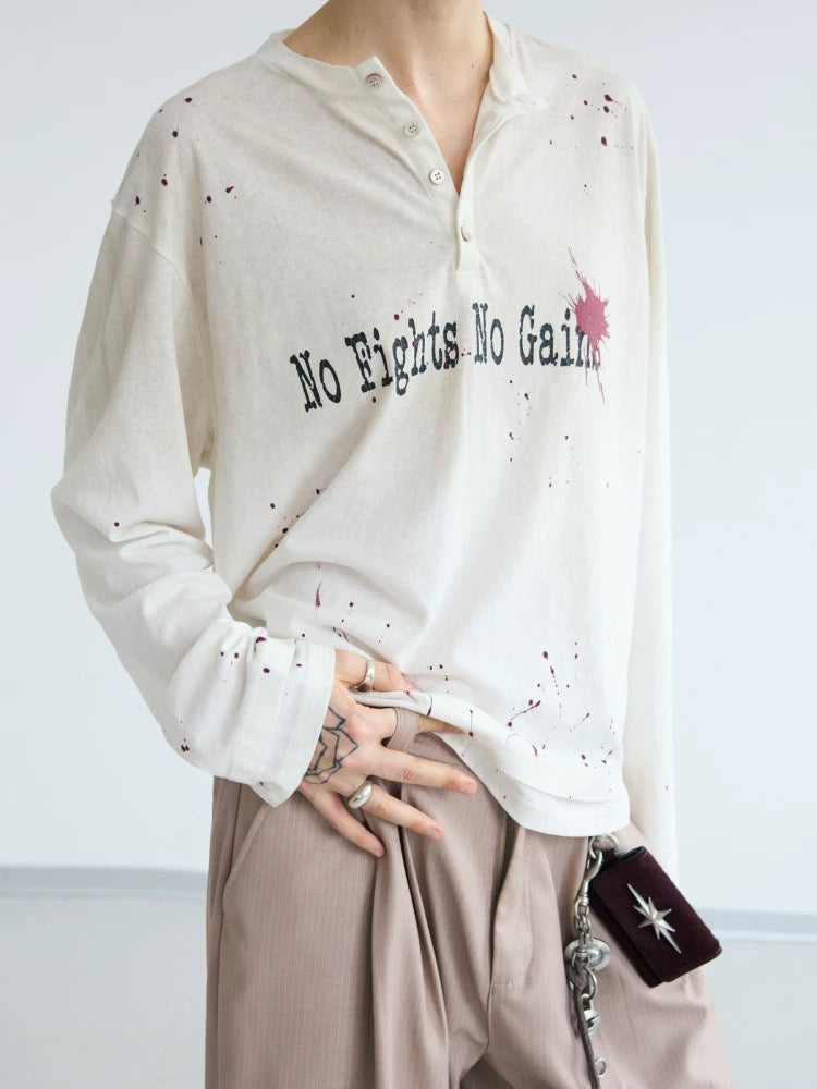 Loose old ink printed long sleeve t-shirt