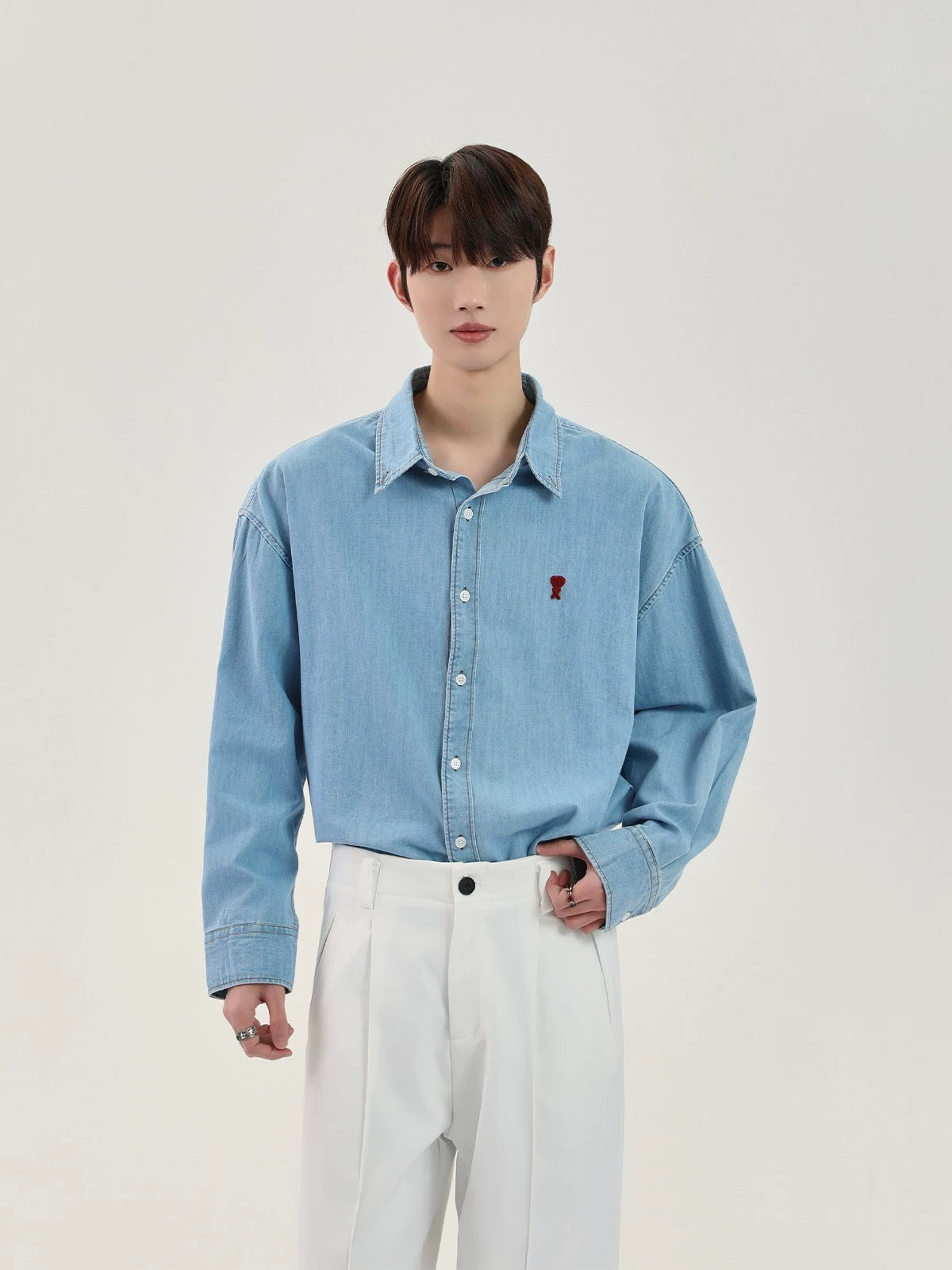 Grace washable plush long sleeve denim shirt