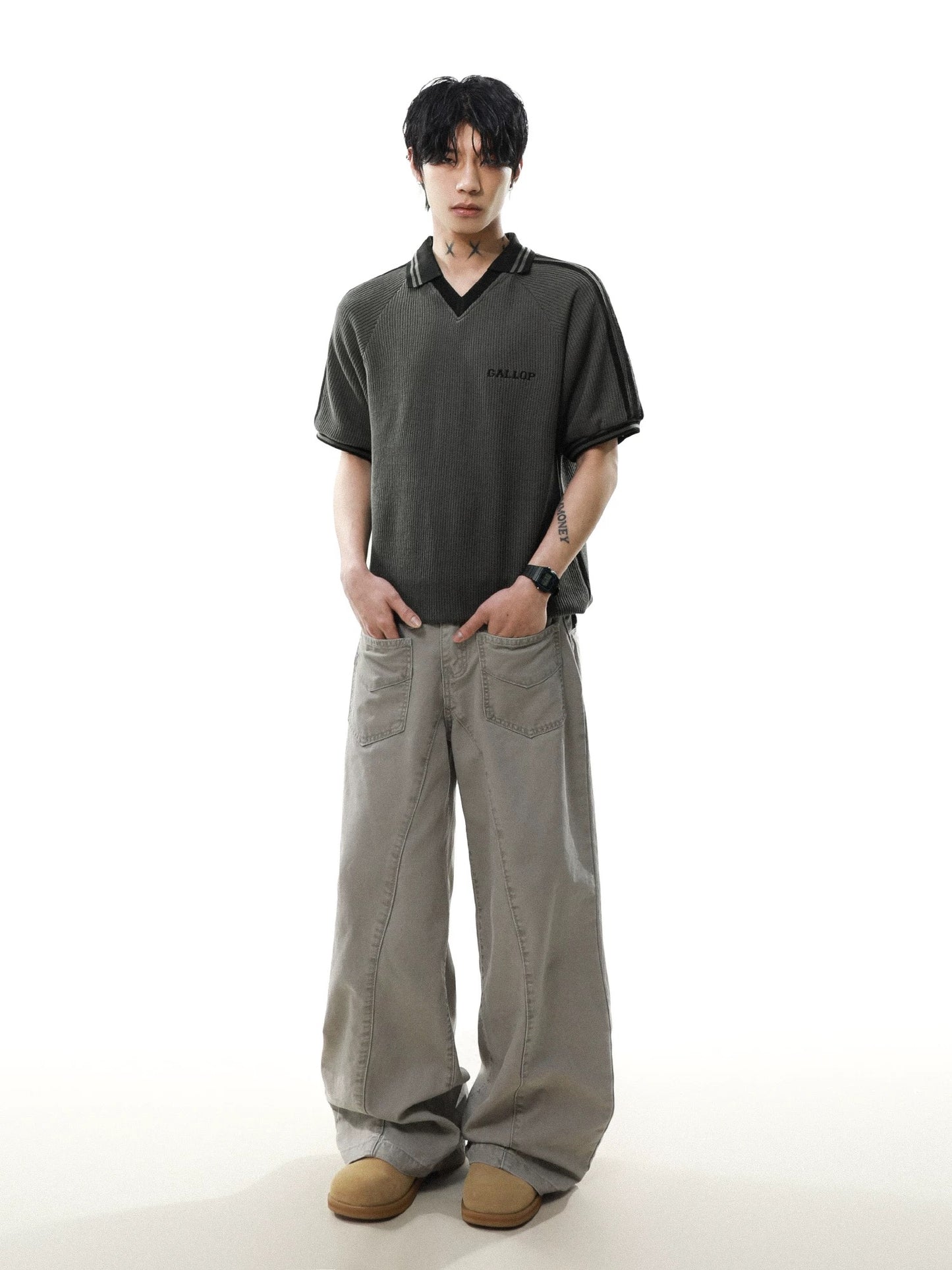 Relaxed college style collar polo shirt