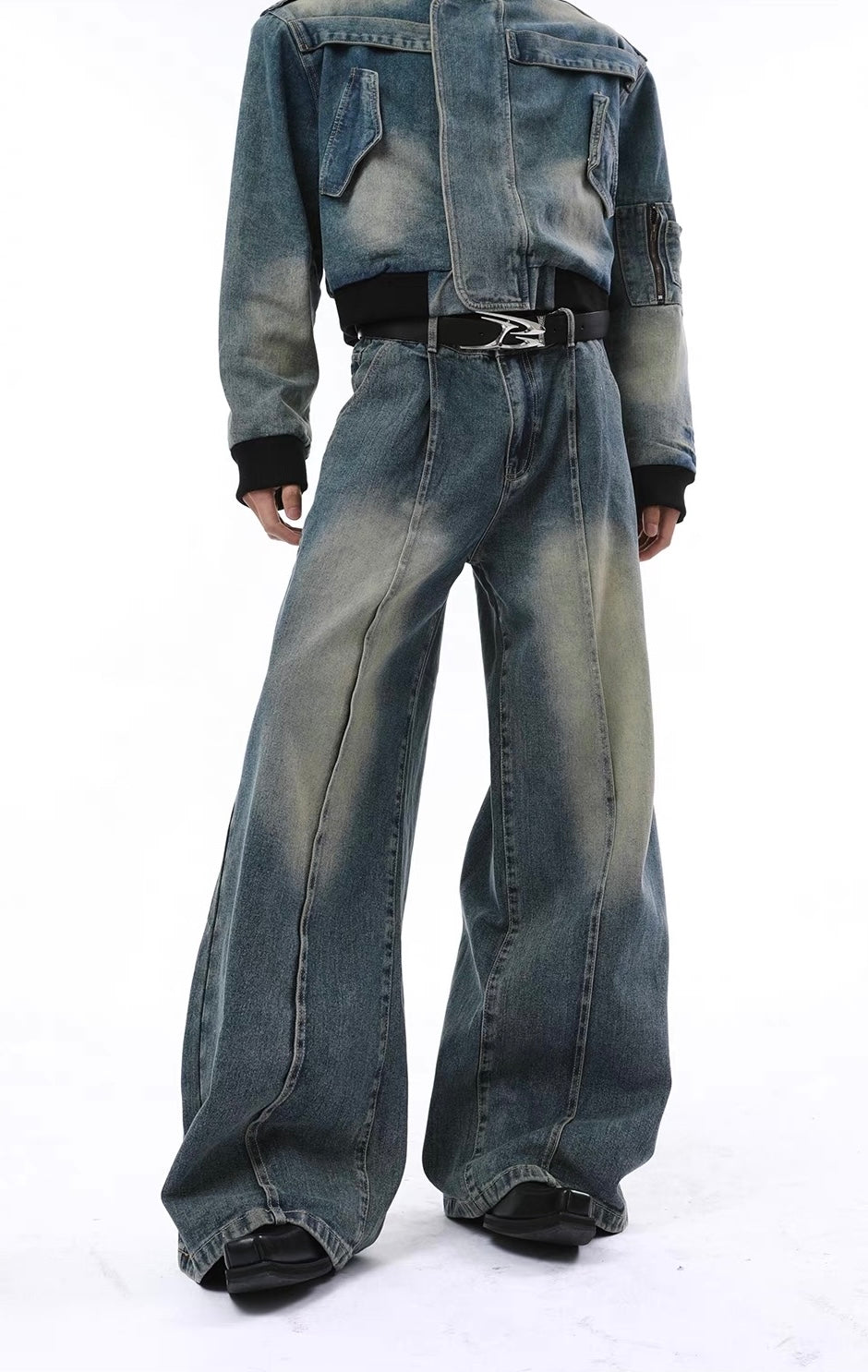 Stitched denim setup pants