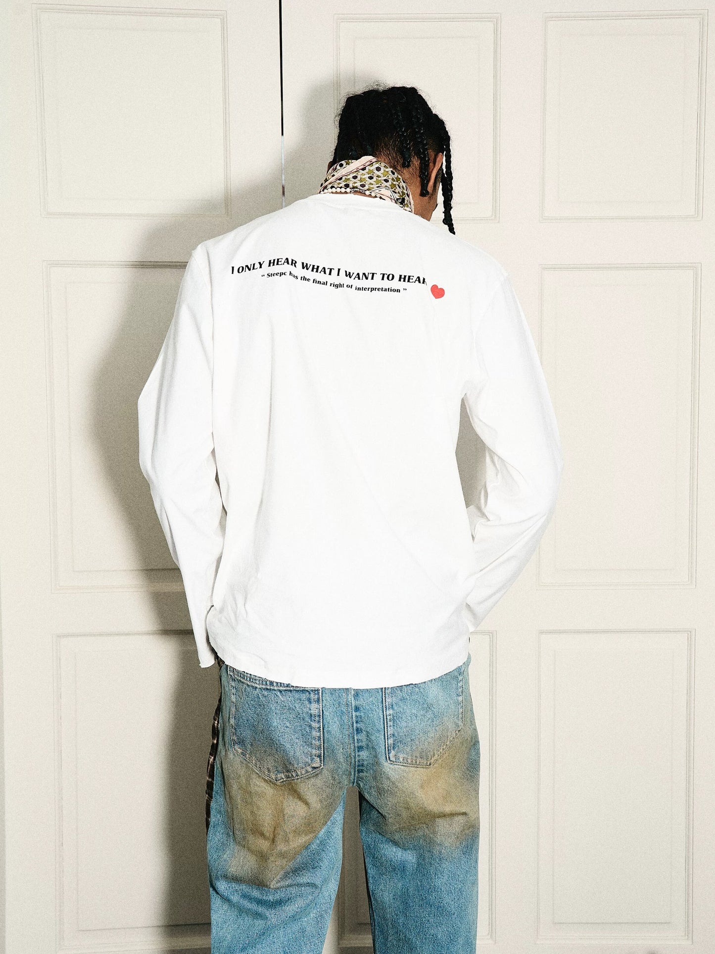 Slogan text solid color loose long sleeve t-shirt