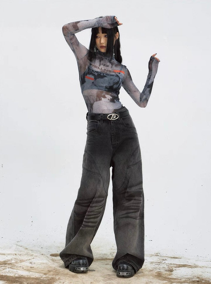 Spicy girl transparent inner thin mesh shirt