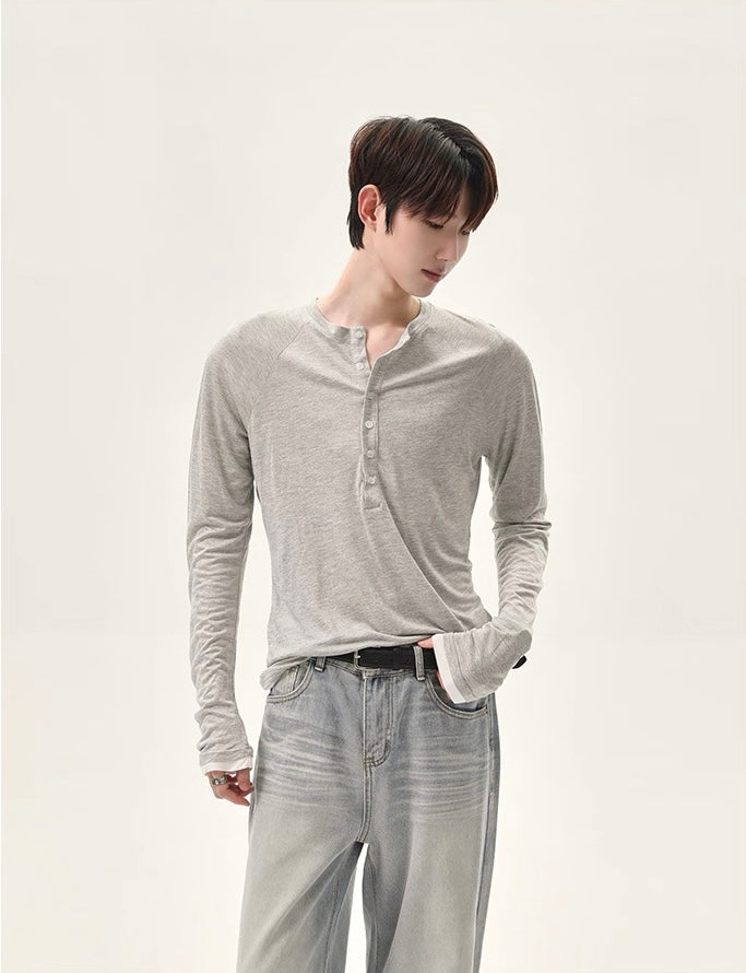 Korean style lazy multi breasted v-neck long sleeve shirt