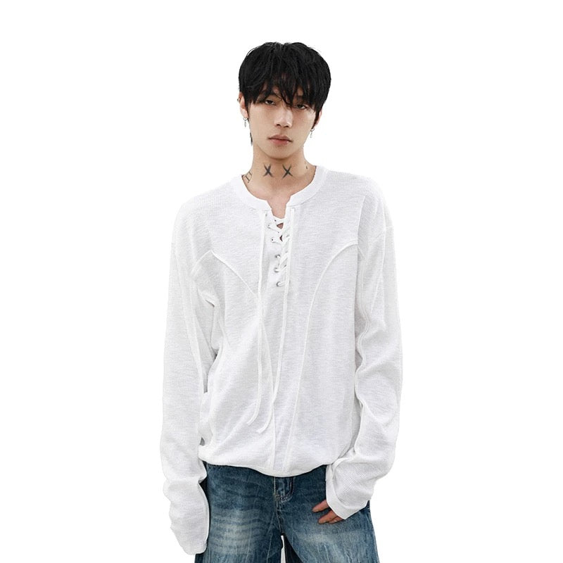 Strap knit long-sleeve t-shirt