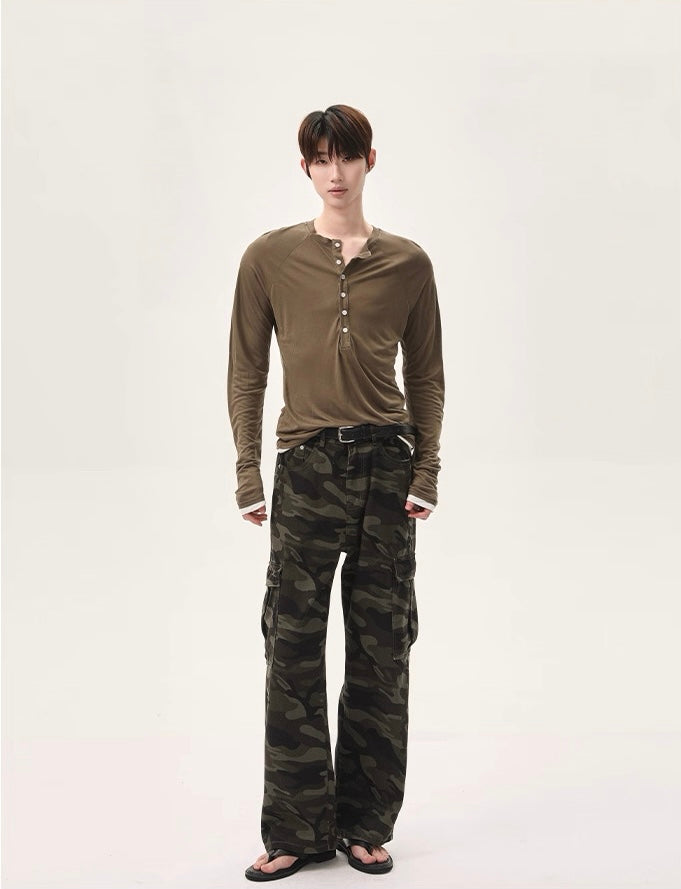 Korean style lazy multi breasted v-neck long sleeve shirt
