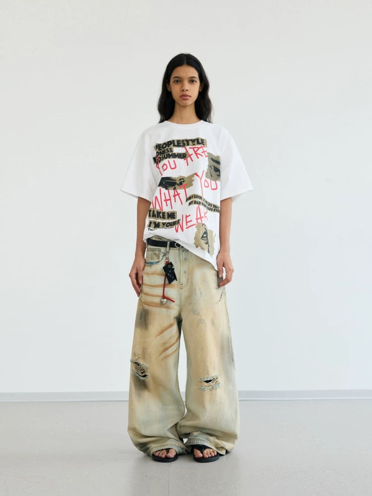 Creative original graffiti printed letters t-shirt