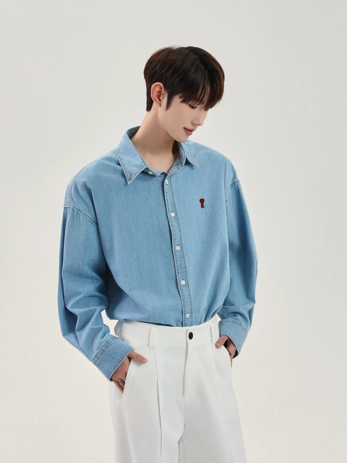 Grace washable plush long sleeve denim shirt