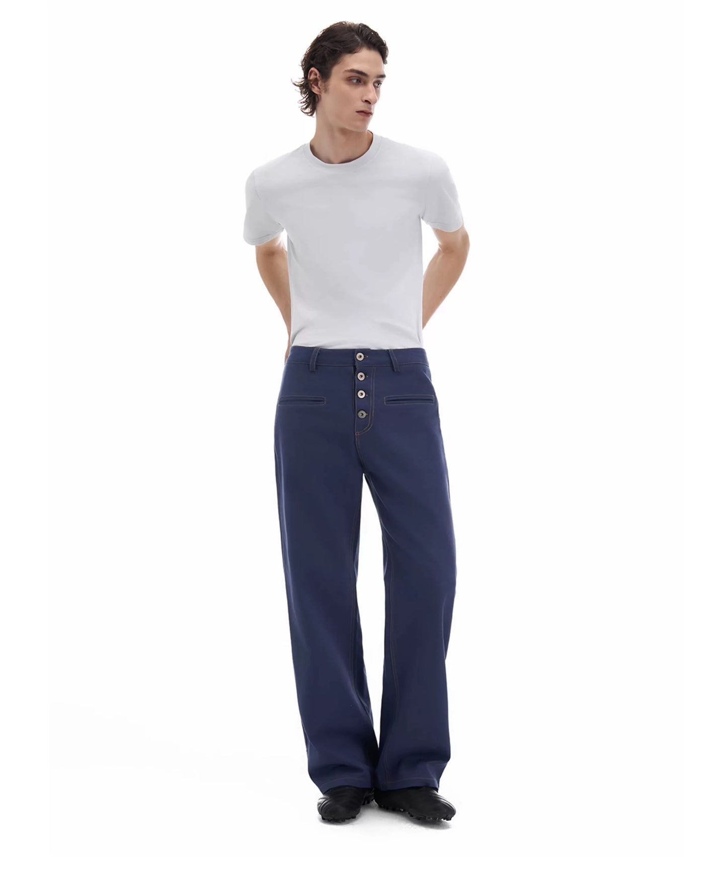 Cylinder polished embroidered artisan blue casual pants