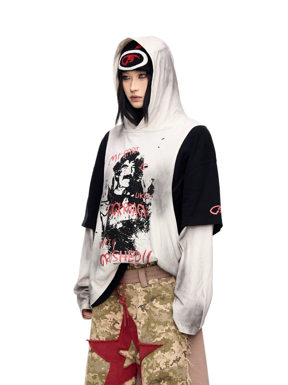 Defy fake two piece sewn long sleeve hoodie