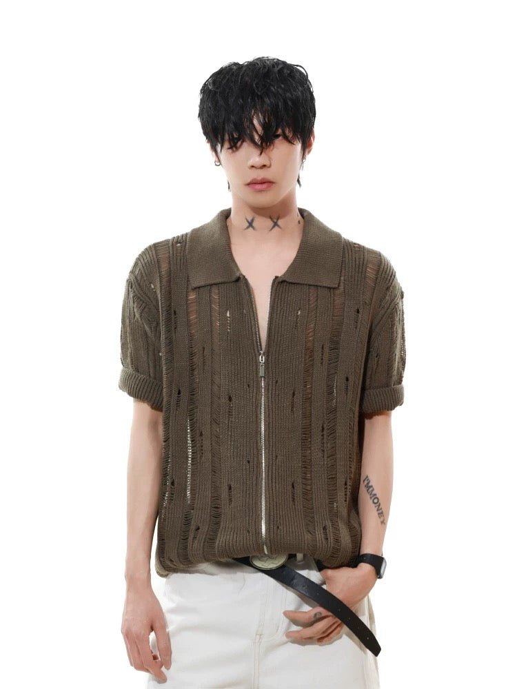 High street hollow collar knit short sleeve