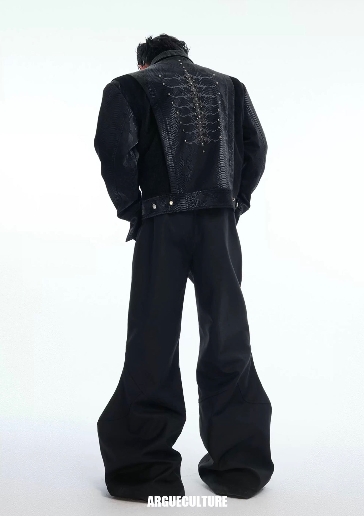 Snake eyes spine pu leather jacket