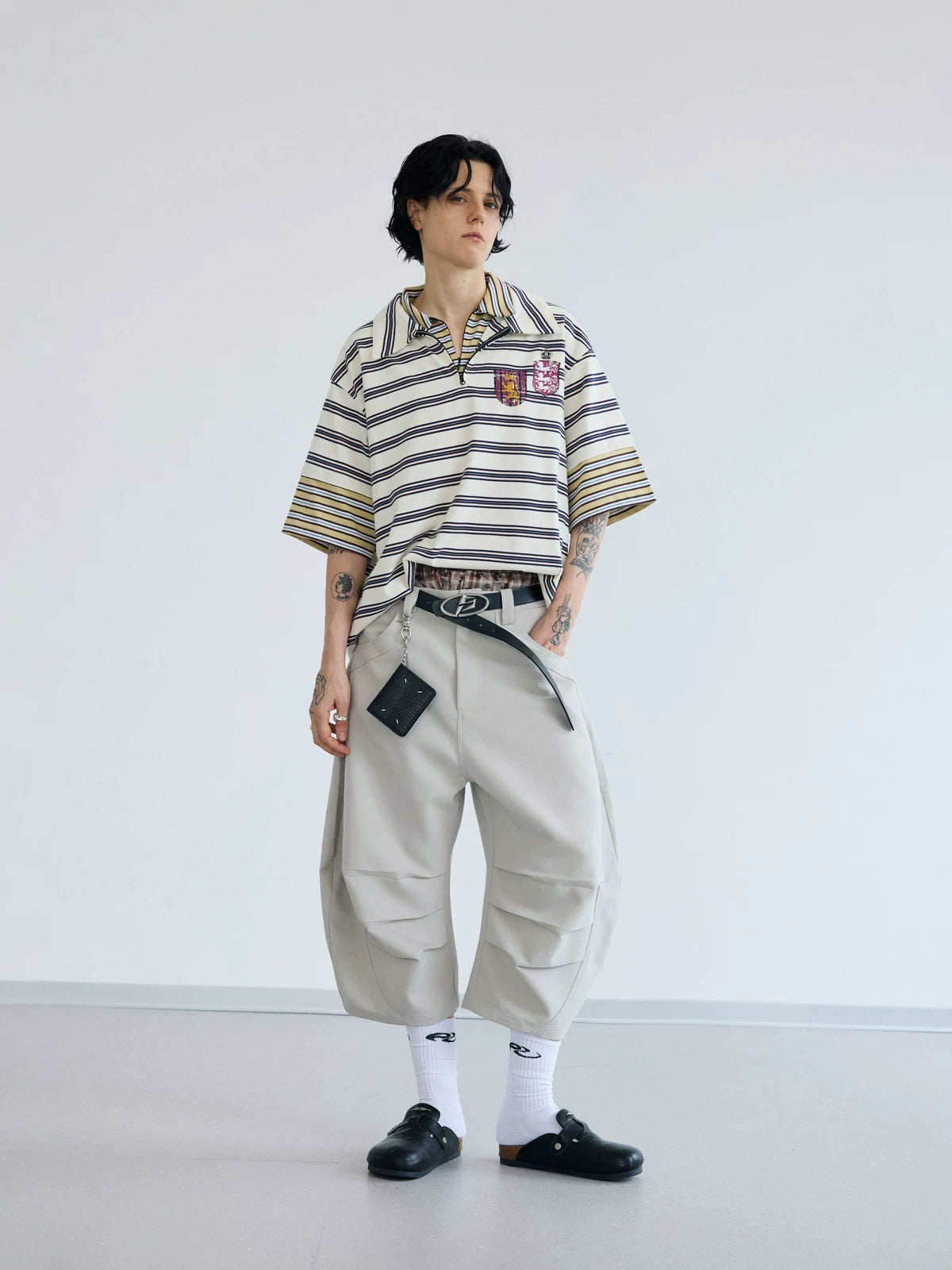 Color stripe cufflink polo collar t-shirt