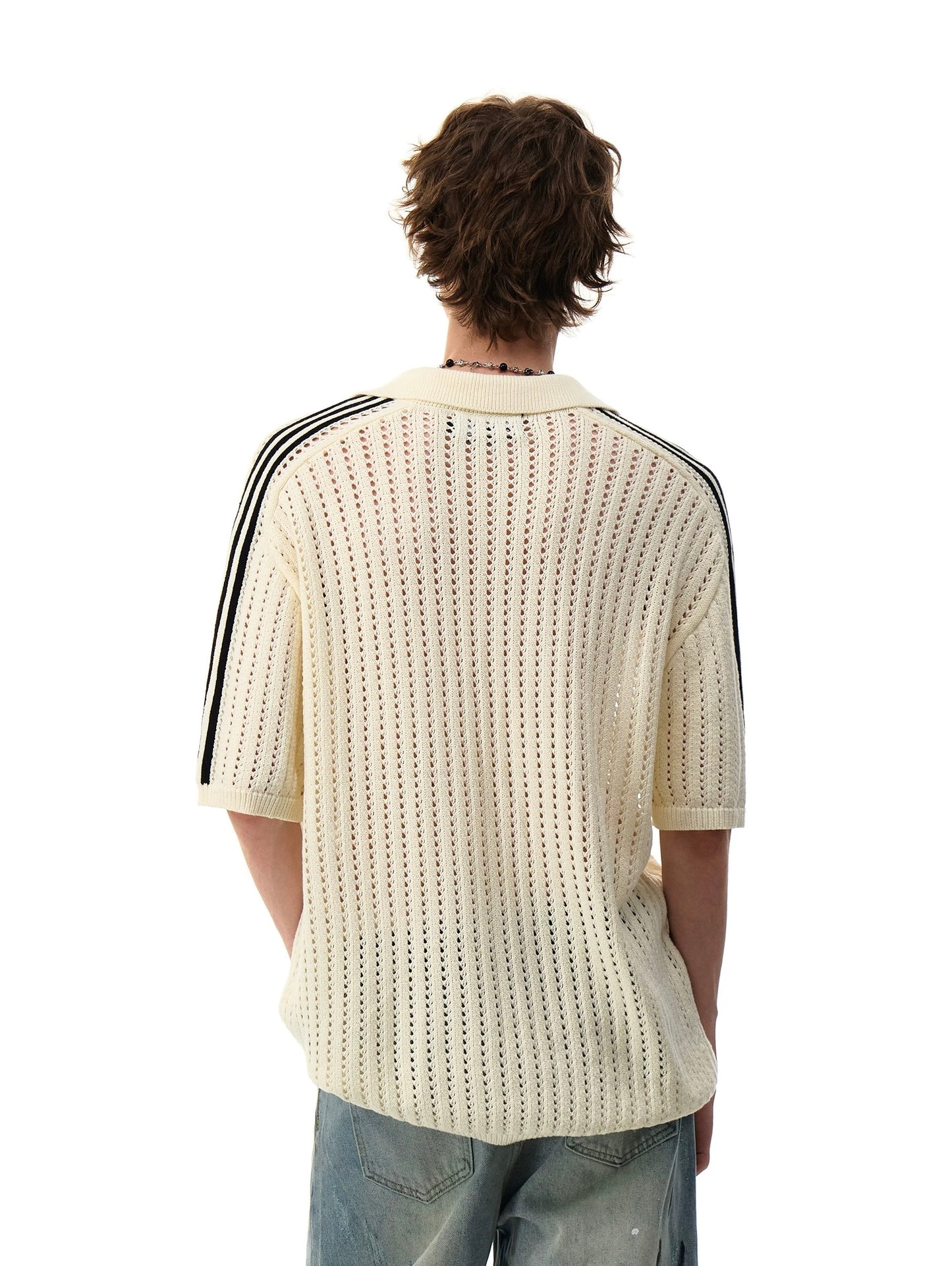 Mesh knitted sports uniform style polo shirt