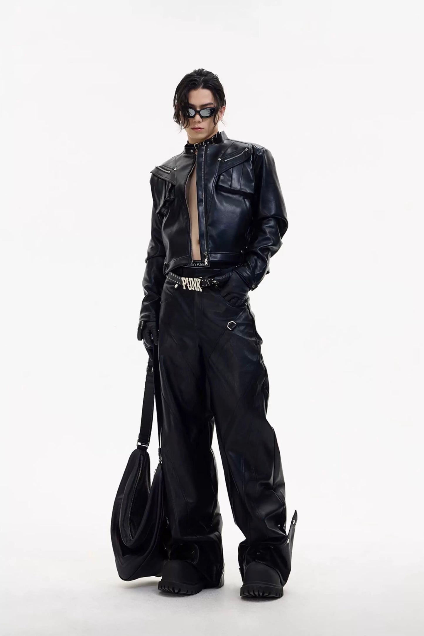 Metal zipper short motorcycle classic leather jacket