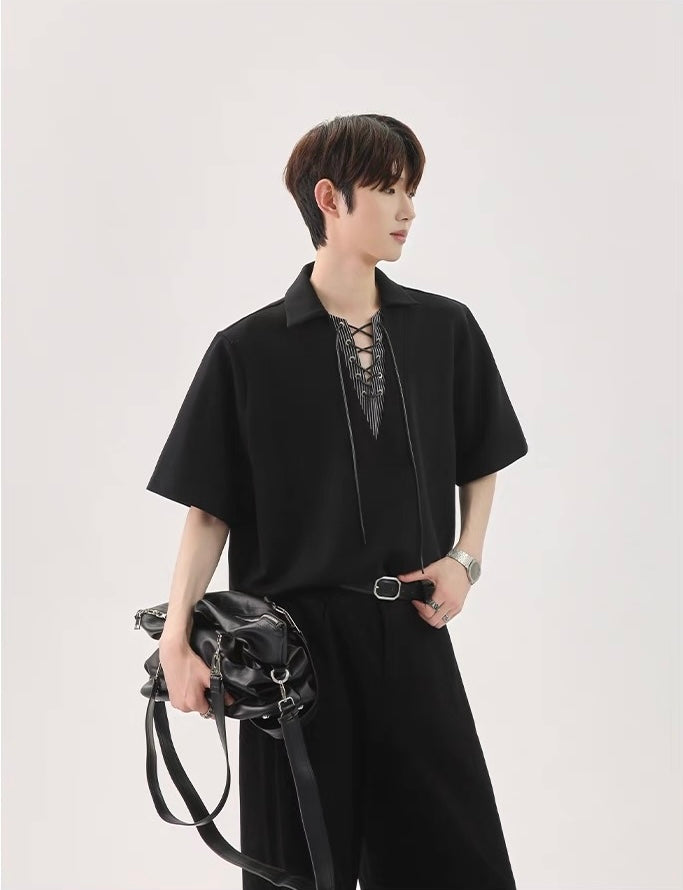 Niche strap fake two piece polo t-shirt
