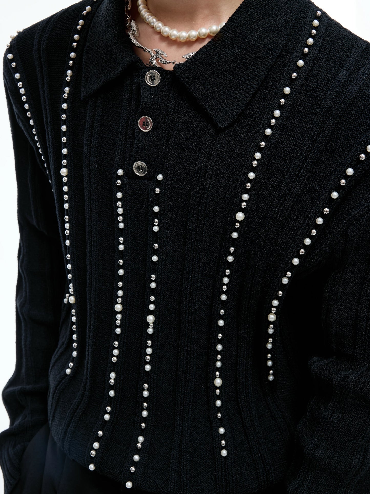 Mystic pearl lined long sleeve polo shirt