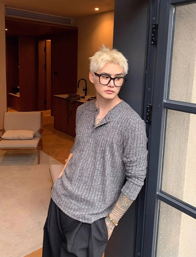 New fall minimalist collarless long sleeve t-shirt