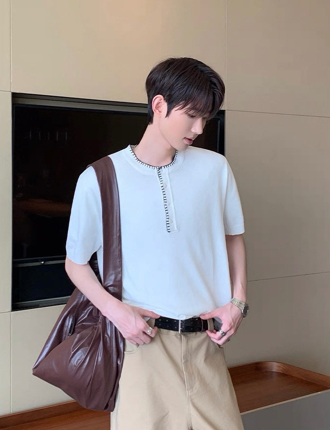 Basic bright thread edge quartz polo shirt