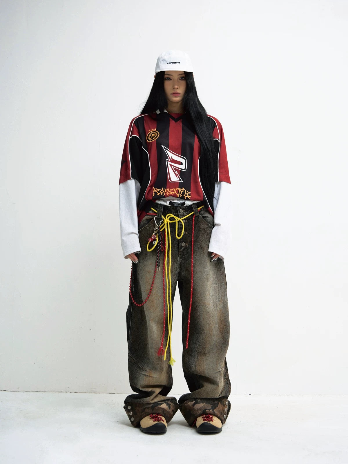 Mud dye camouflage straight leg jeans