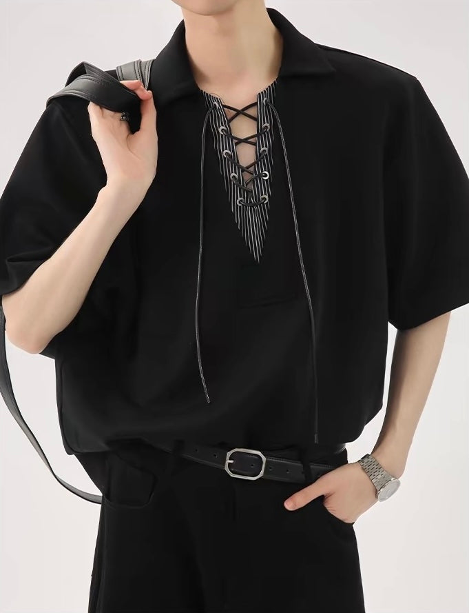 Niche strap fake two piece polo t-shirt