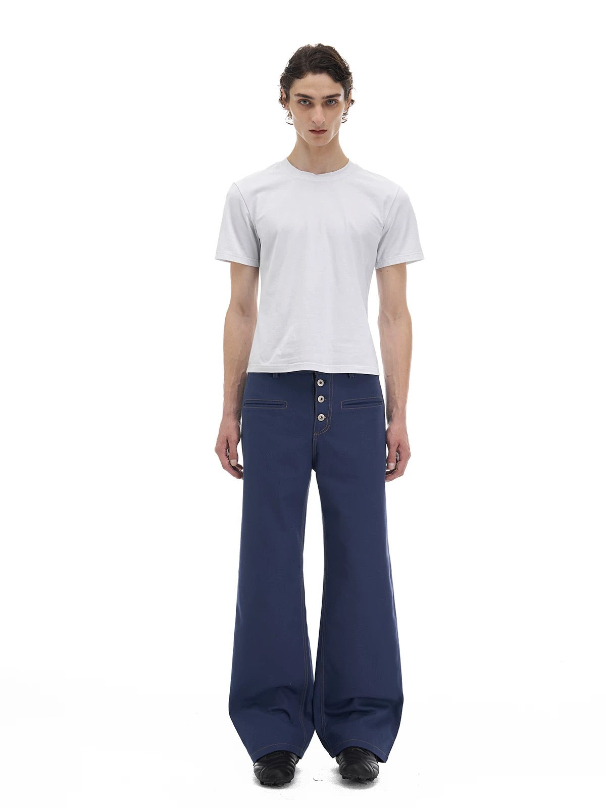 Cylinder polished embroidered artisan blue casual pants