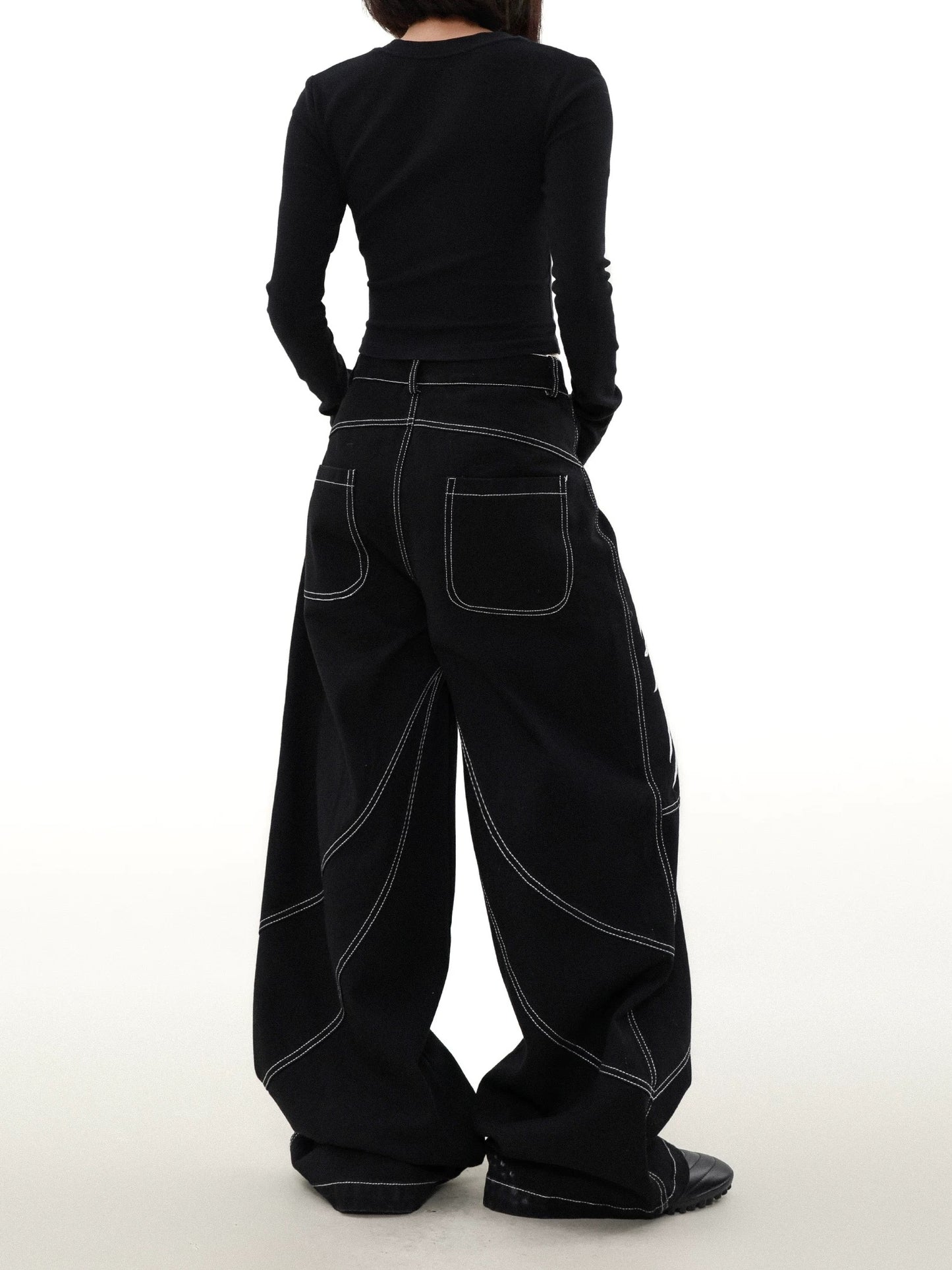 Street embroidered wide denim pants