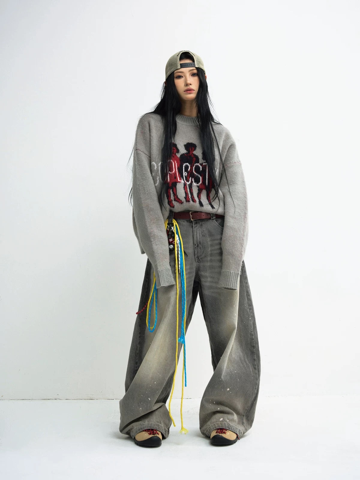 Winter lazy style print knit sweater