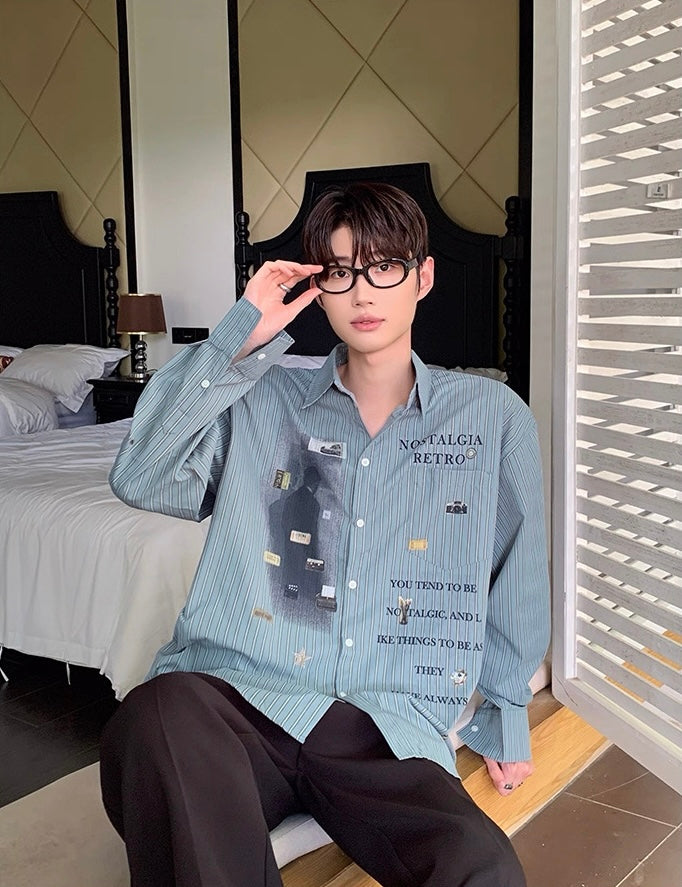 Korean vintage letter print loose luxe shirt