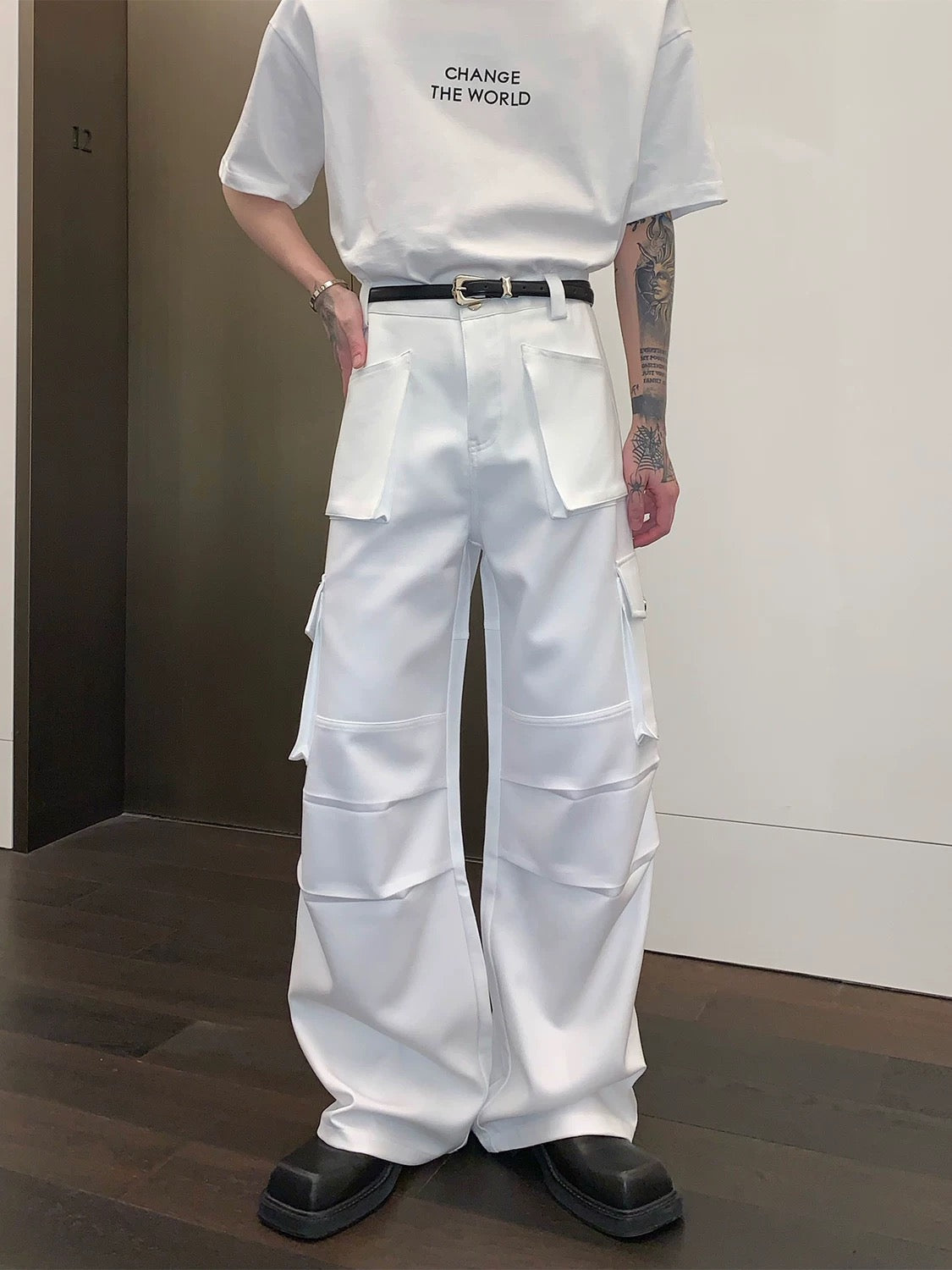 Badass korean street loose pockets adorned pants